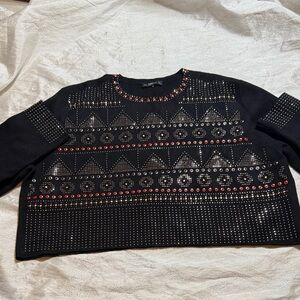 ZARA KNIT STUDED EMBELLISHED CROPPED SWEATER Large